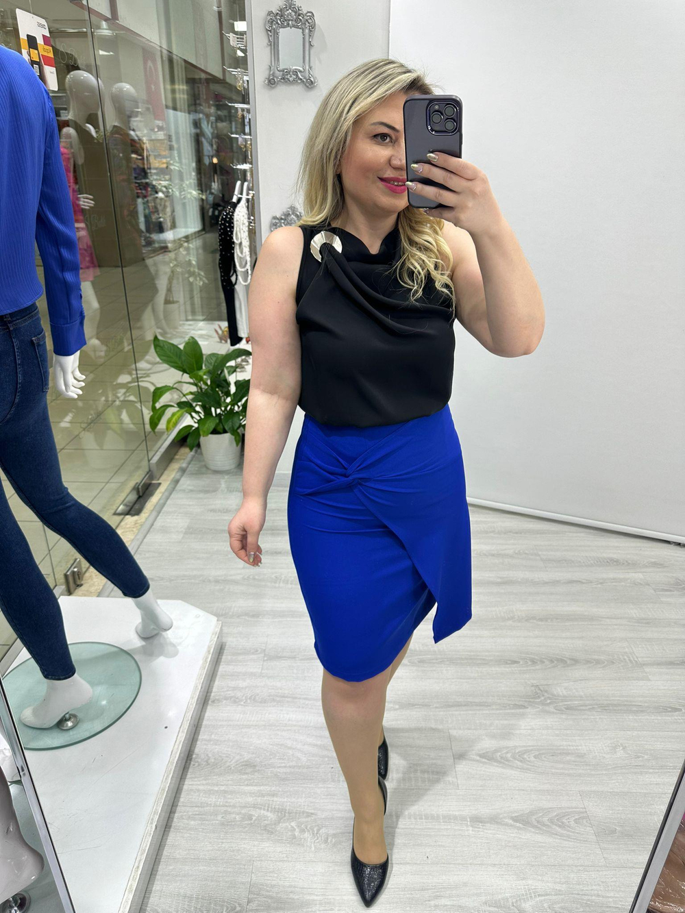Saks Mavi Düğümlü Etek 7075