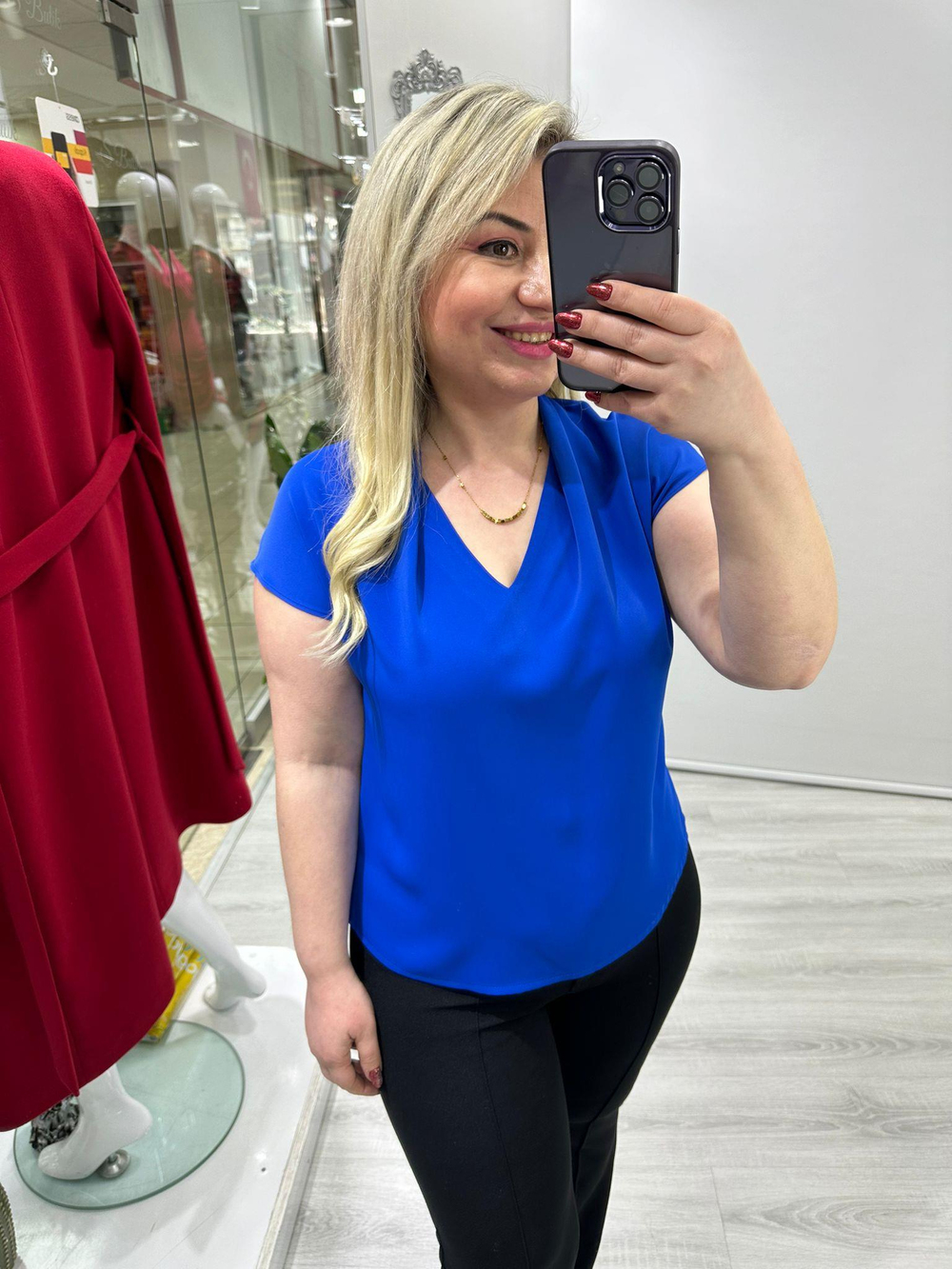 Saks Mavi Yaka Pile Detaylı Bluz 2435