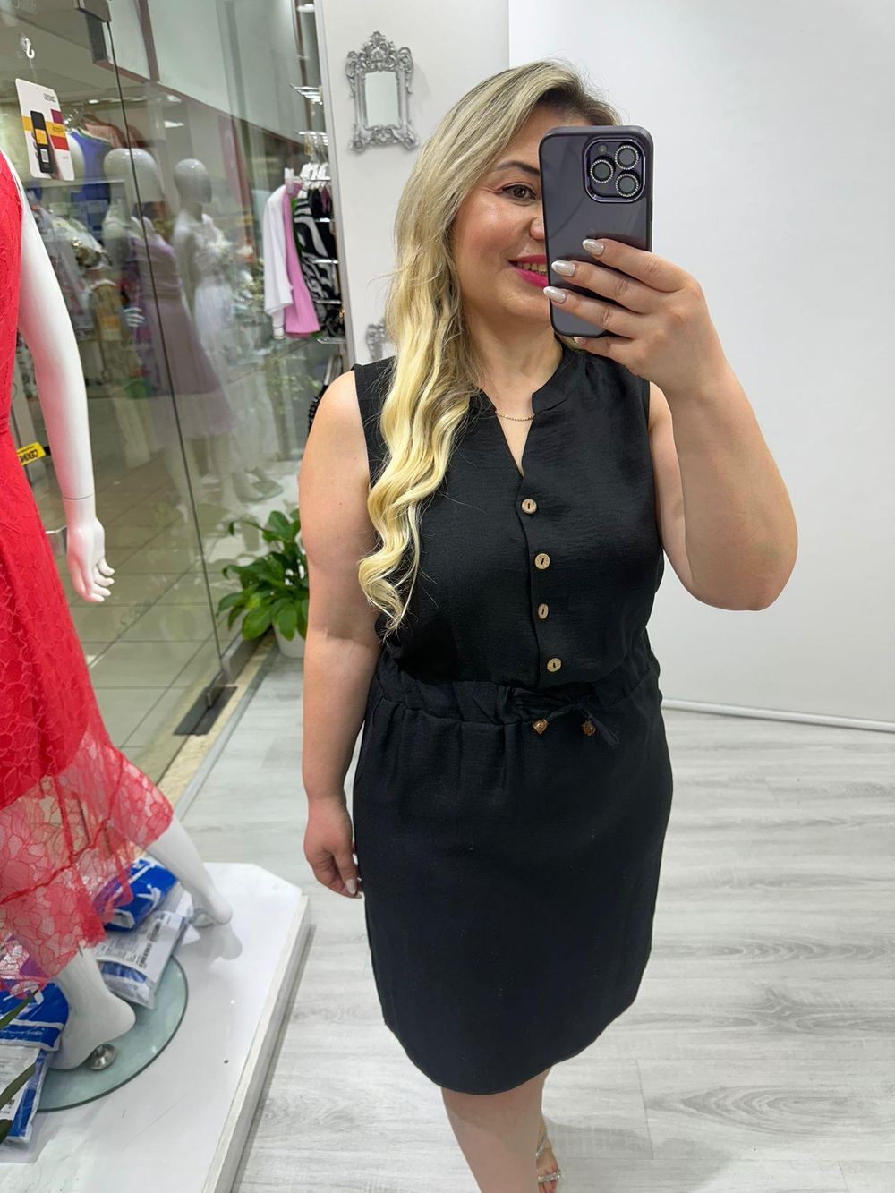 Siyah Ay Yaka Beli Lastikli Elbise 5967