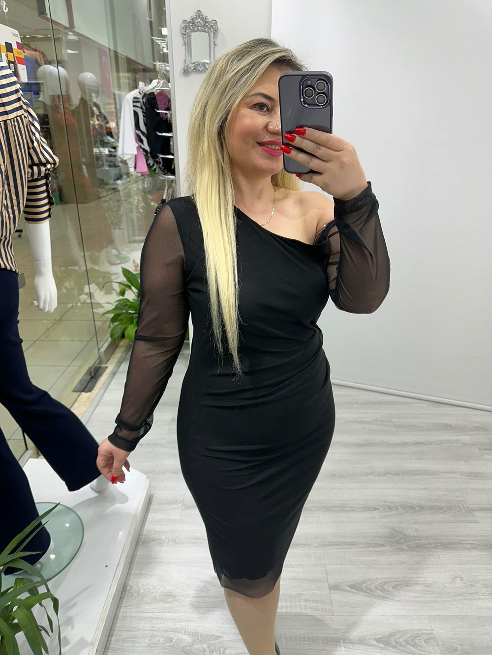 Siyah Çapraz Omuz Tül Elbise 5997