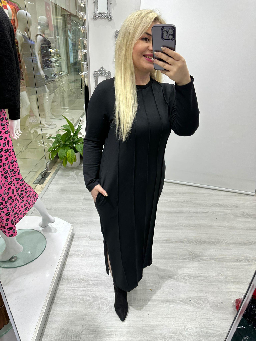 Siyah Dikiş Detaylı Sweat Elbise 