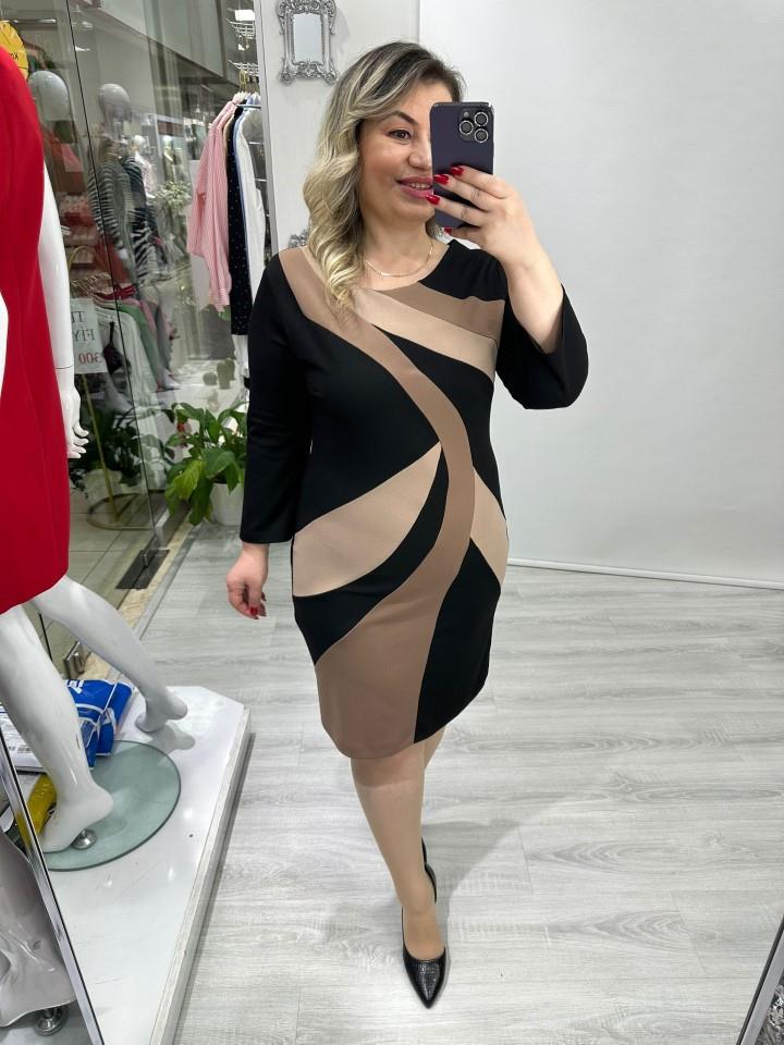 Siyah Geometrik Desenli Elbise mc 5077 