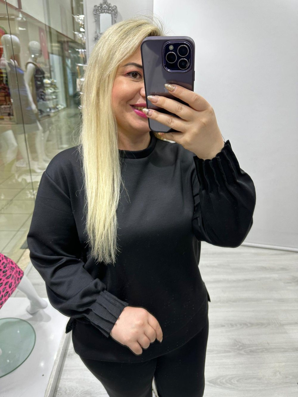 Siyah Modal Kumaş Bilek DetaylıTakım