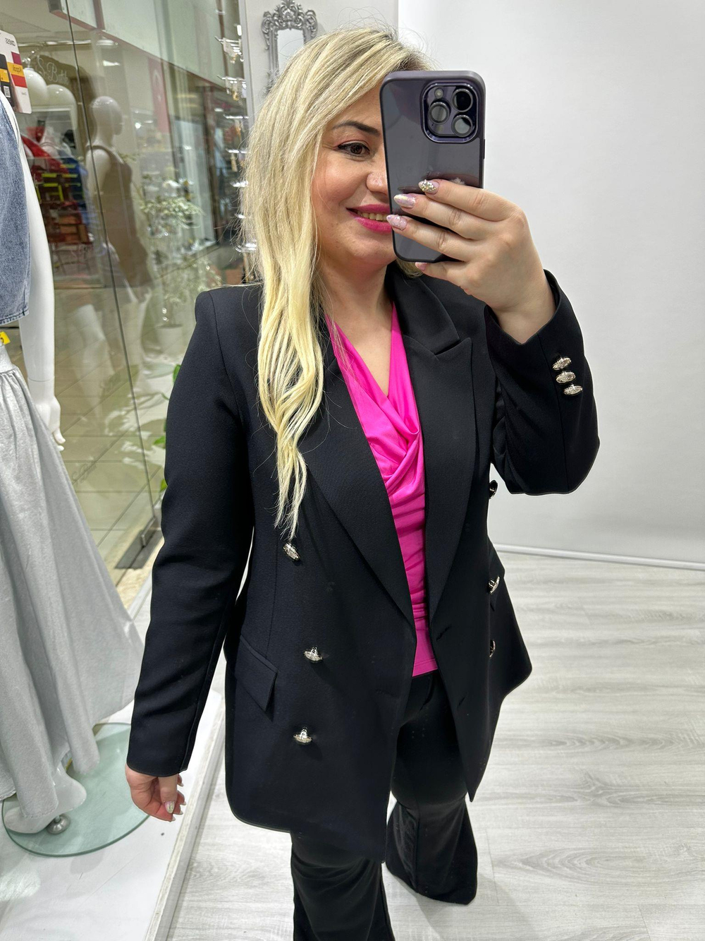 Siyah Silver Düğmeli Blazer Ceket 6175