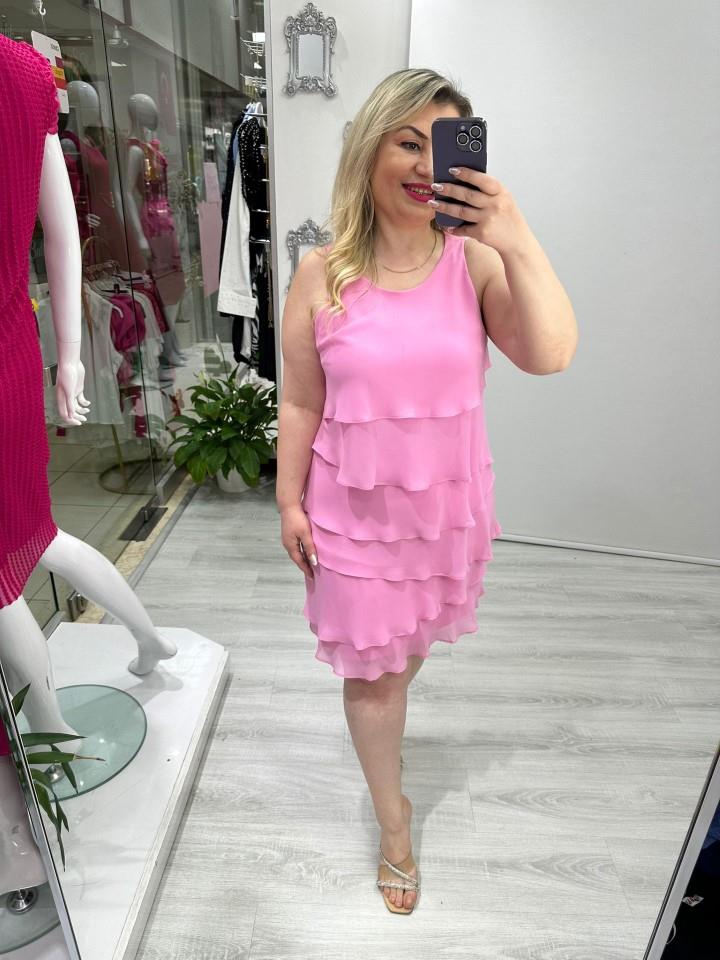 Toz Pembe Kat Kat Şifon Elbise mc 5021