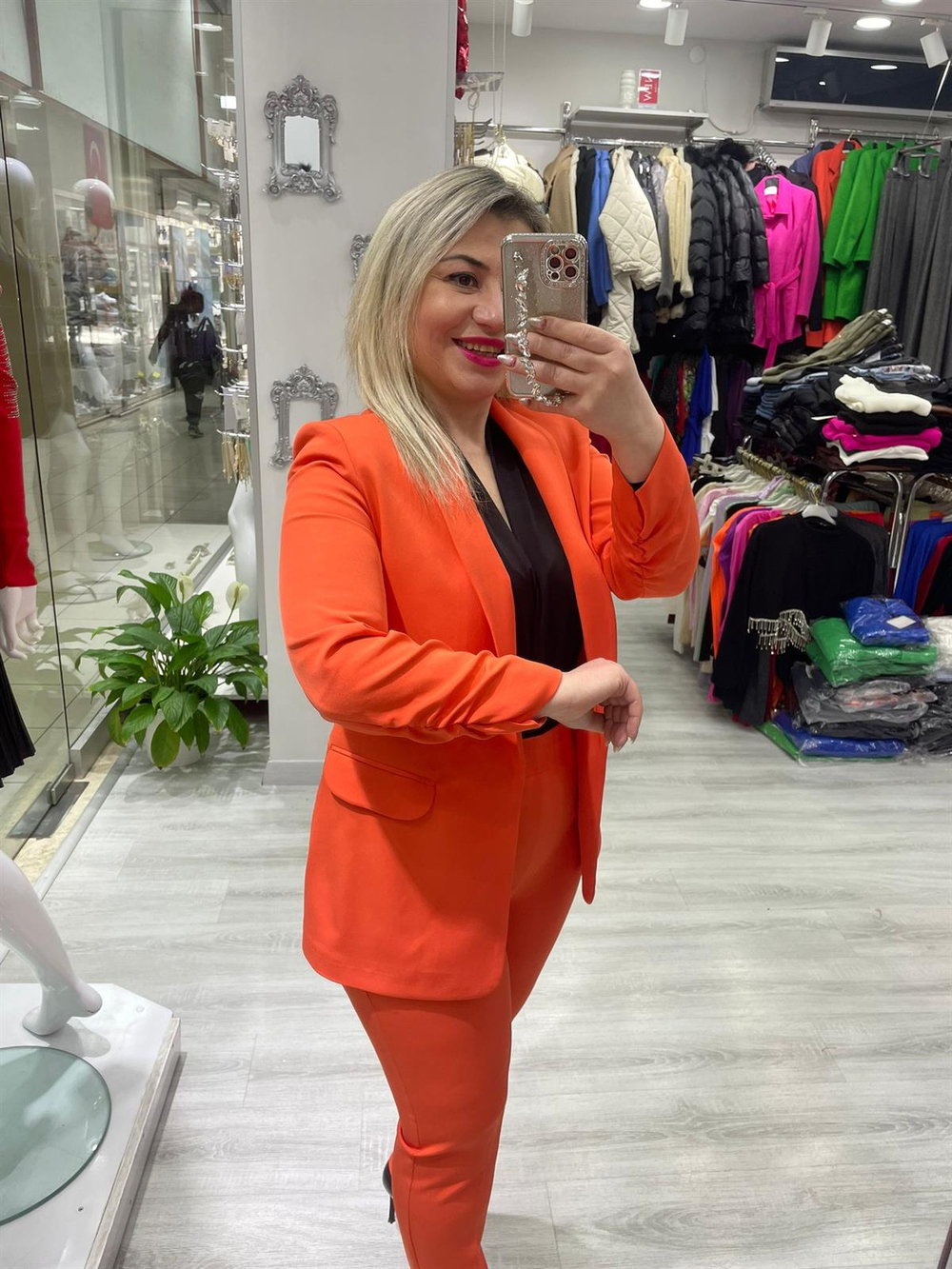 Turuncu Kol Büzgülü Şal Yaka Ceket 6167