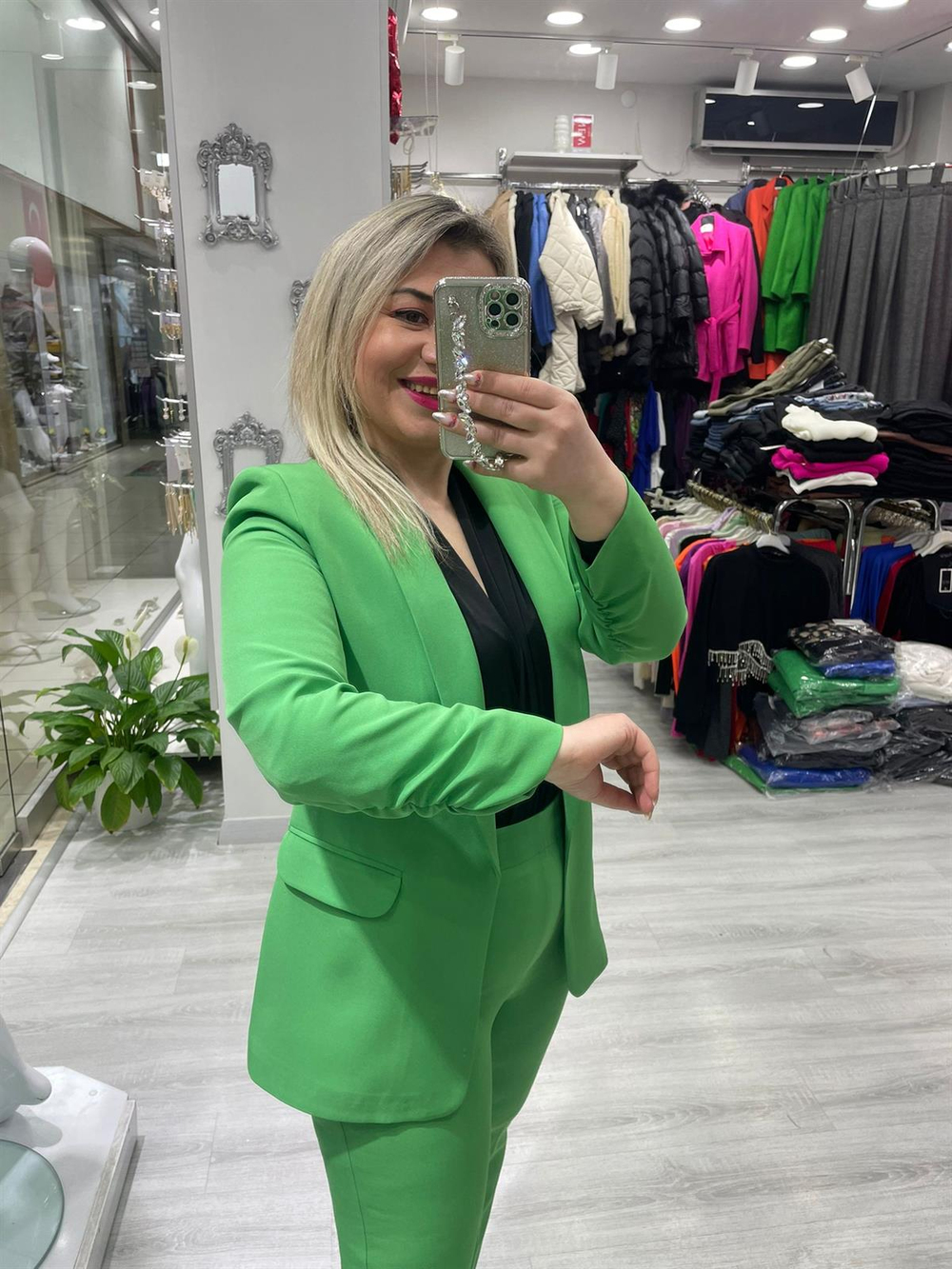 Yeşil Kol Büzgülü Şal Yaka Ceket 6167