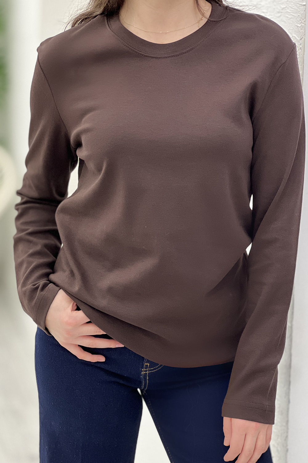Acı Kahve Bisiklet Yaka Basic Sweatshirt 1403