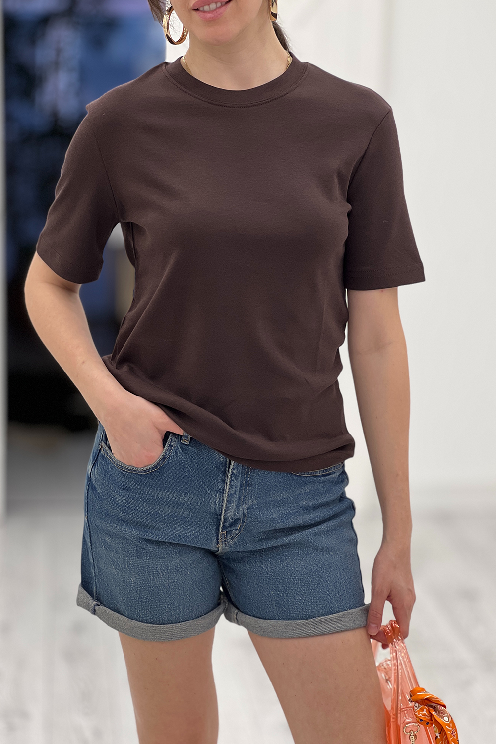 Acı Kahve Bisiklet Yaka Basic Tshirt 1415
