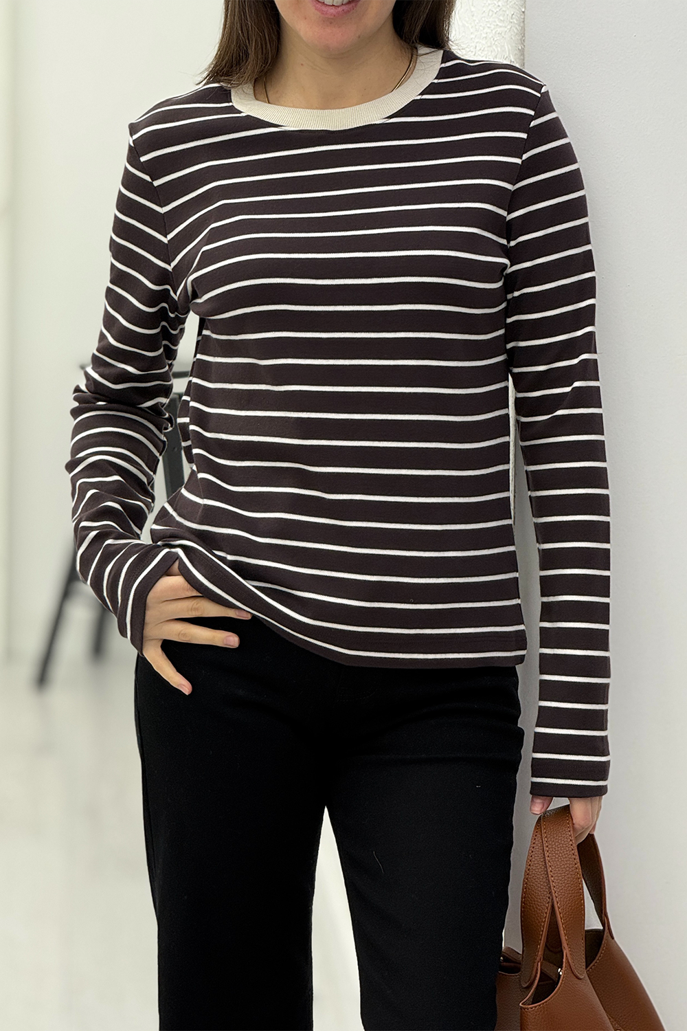Acı Kahve Çizgili Tshirt 6001