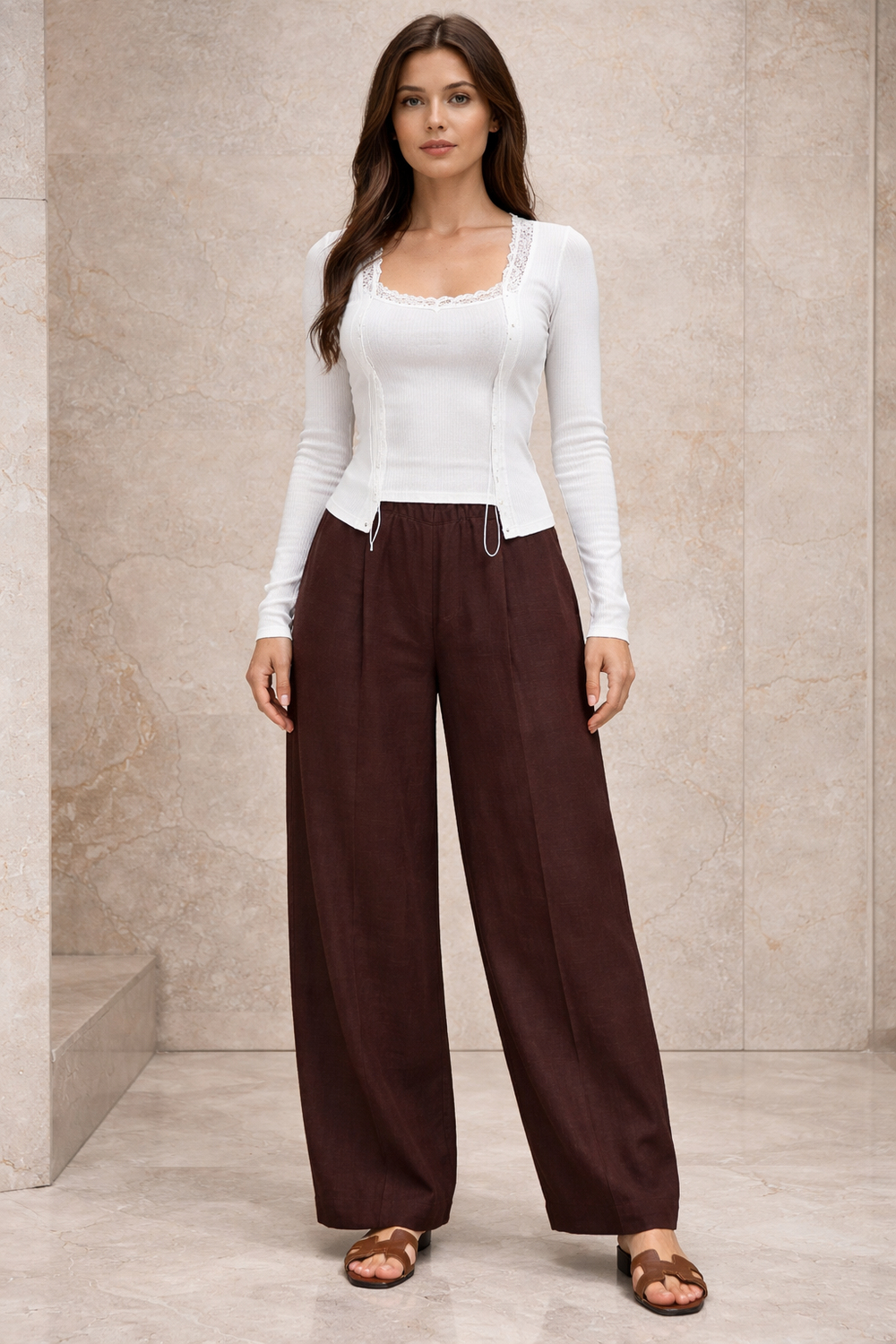 Acı Kahve Keten Bol Pantolon 00198