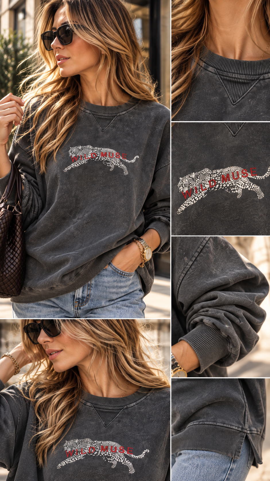 Antrasit Nakışlı Sweatshirt 9109