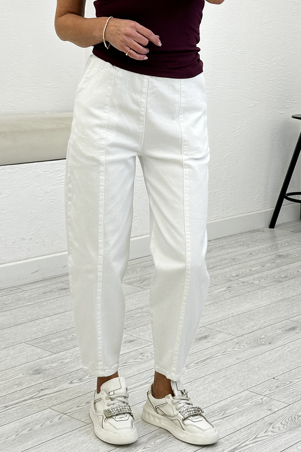 Beyaz Beli Lastikli Pantolon 516
