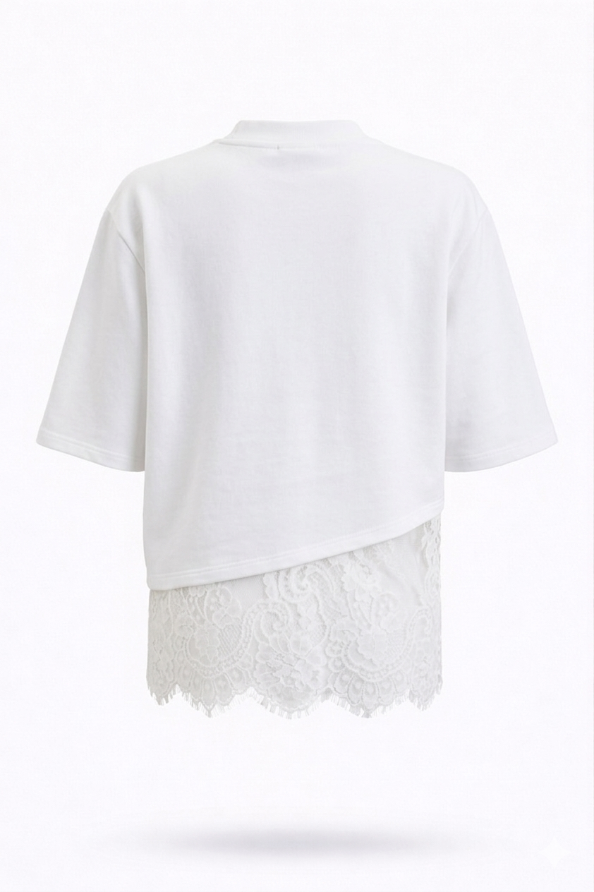 Beyaz Dantel Detay Tshirt 0842