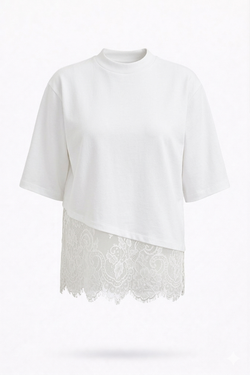 Beyaz Dantel Detay Tshirt 0842