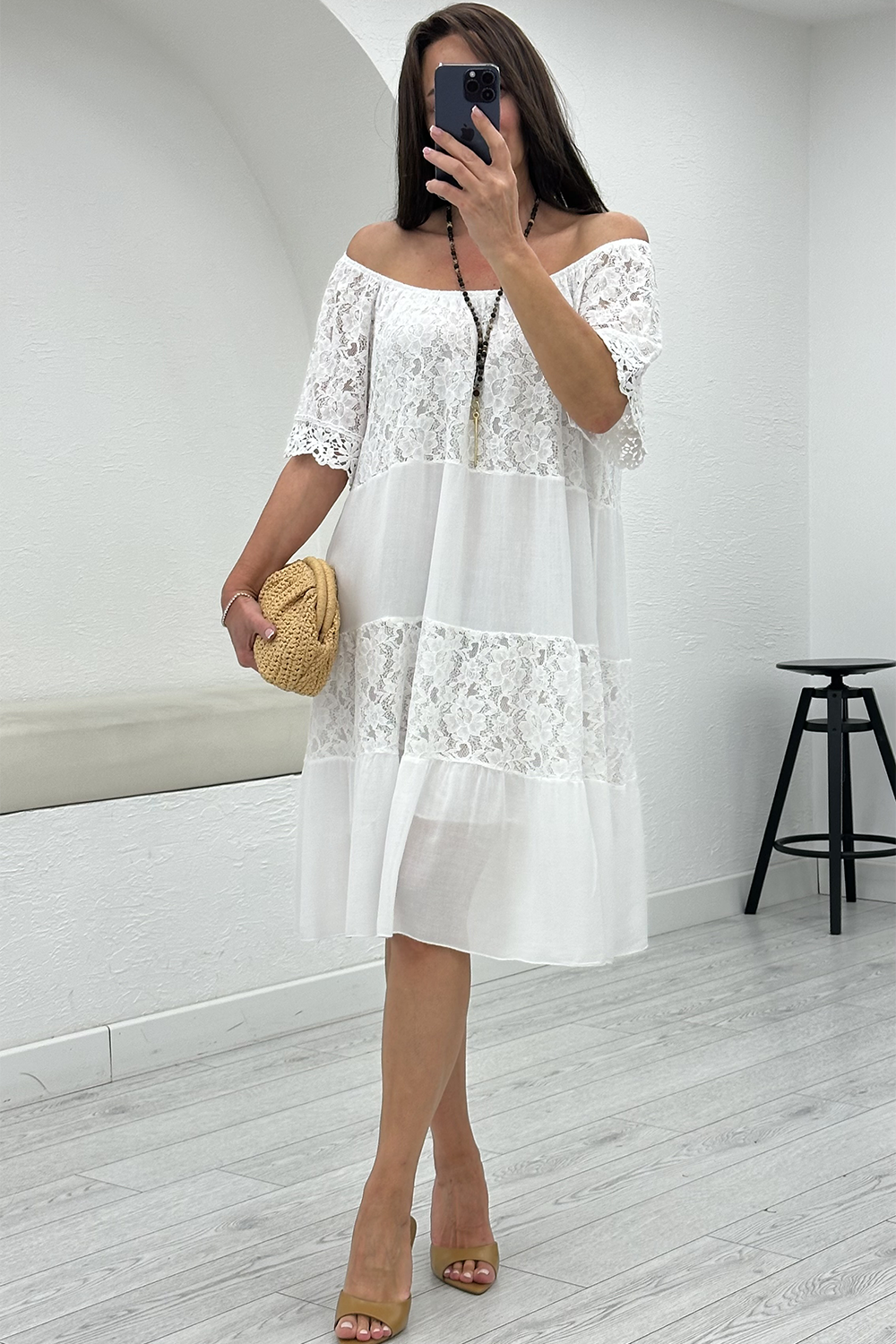 Beyaz Dantelli Elbise 88937