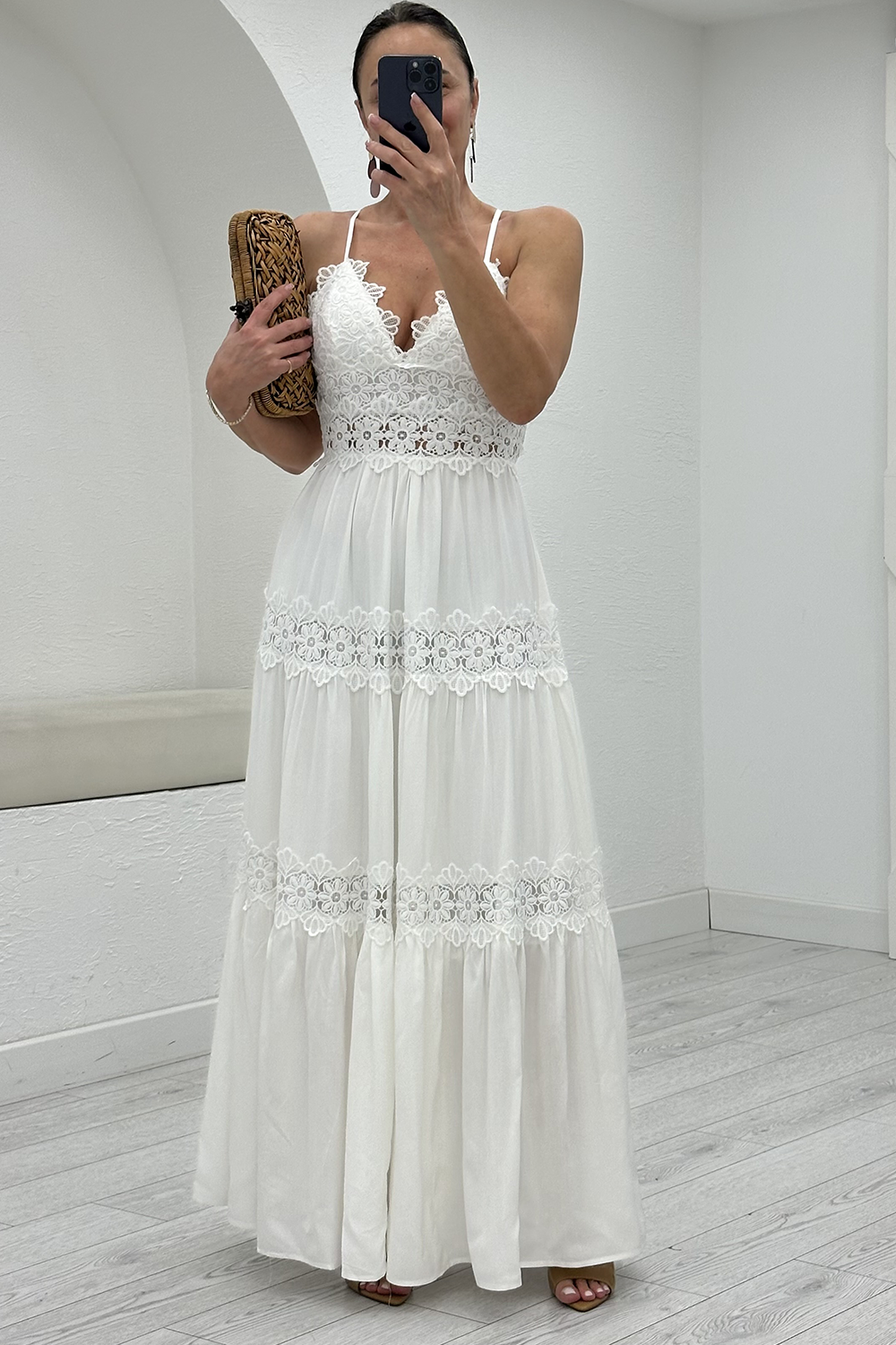 Beyaz Dantelli Maxi Elbise 39856