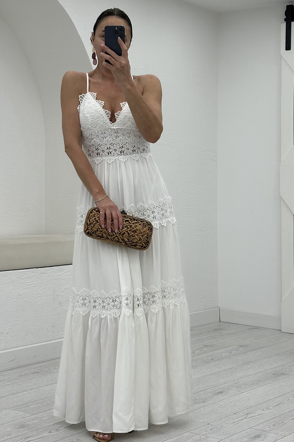 Beyaz Dantelli Maxi Elbise 39856