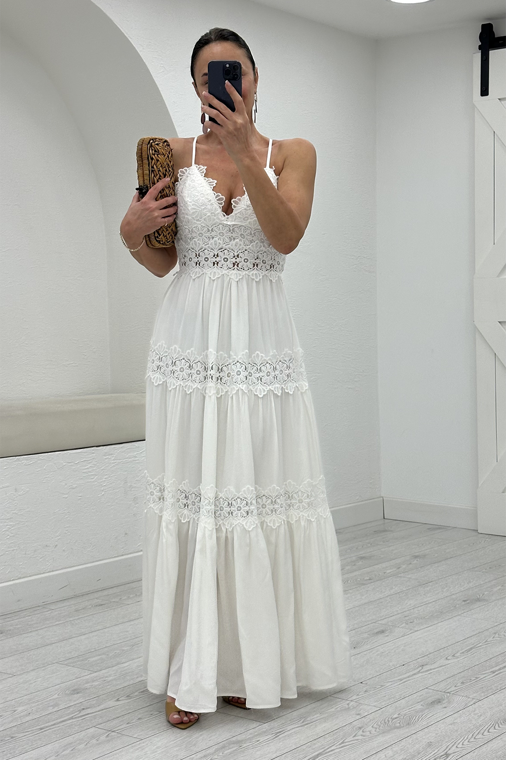 Beyaz Dantelli Maxi Elbise 39856