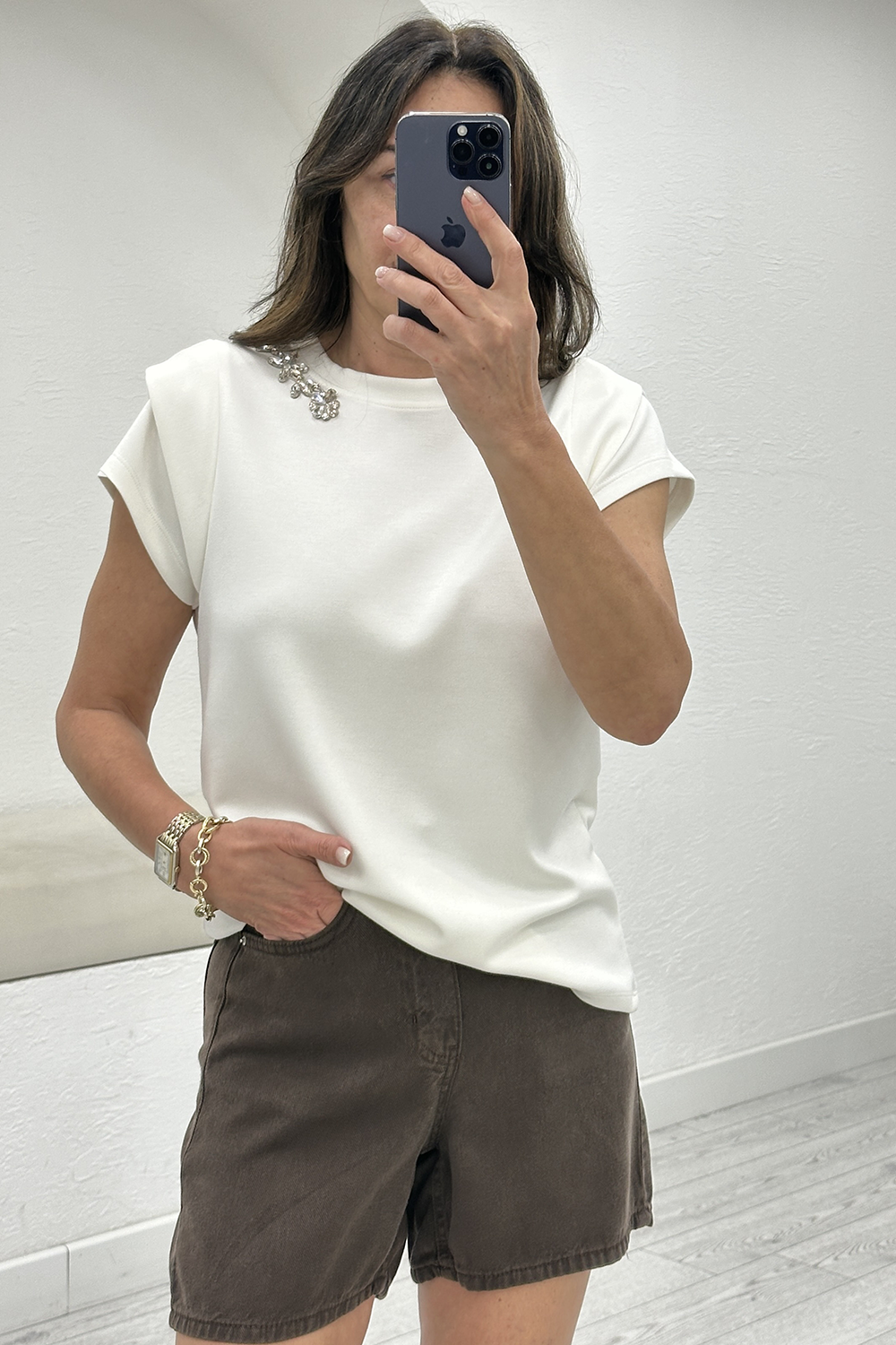 Beyaz Taşlı Tshirt 3942