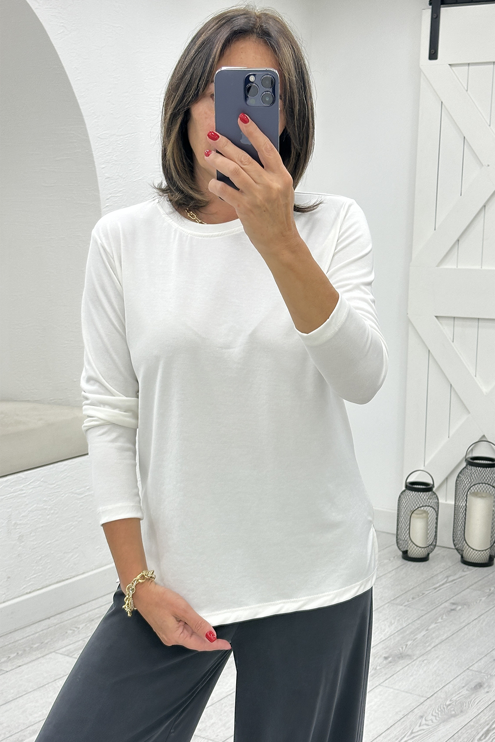 Beyaz Uzun Kol Modal Tshirt 4148