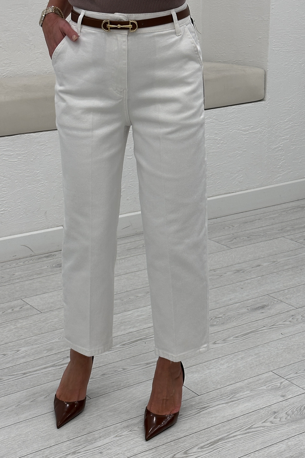 Beyaz Yüksek Bel Tensel Baggy Jean 3001