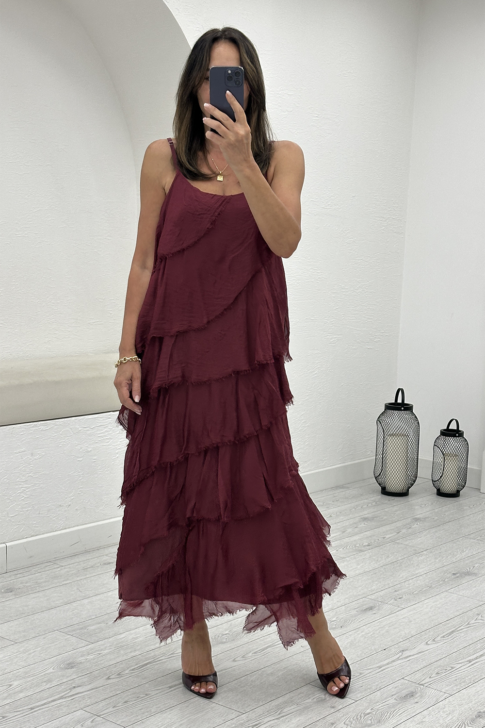 Bordo Katlı İpek Elbise 67340