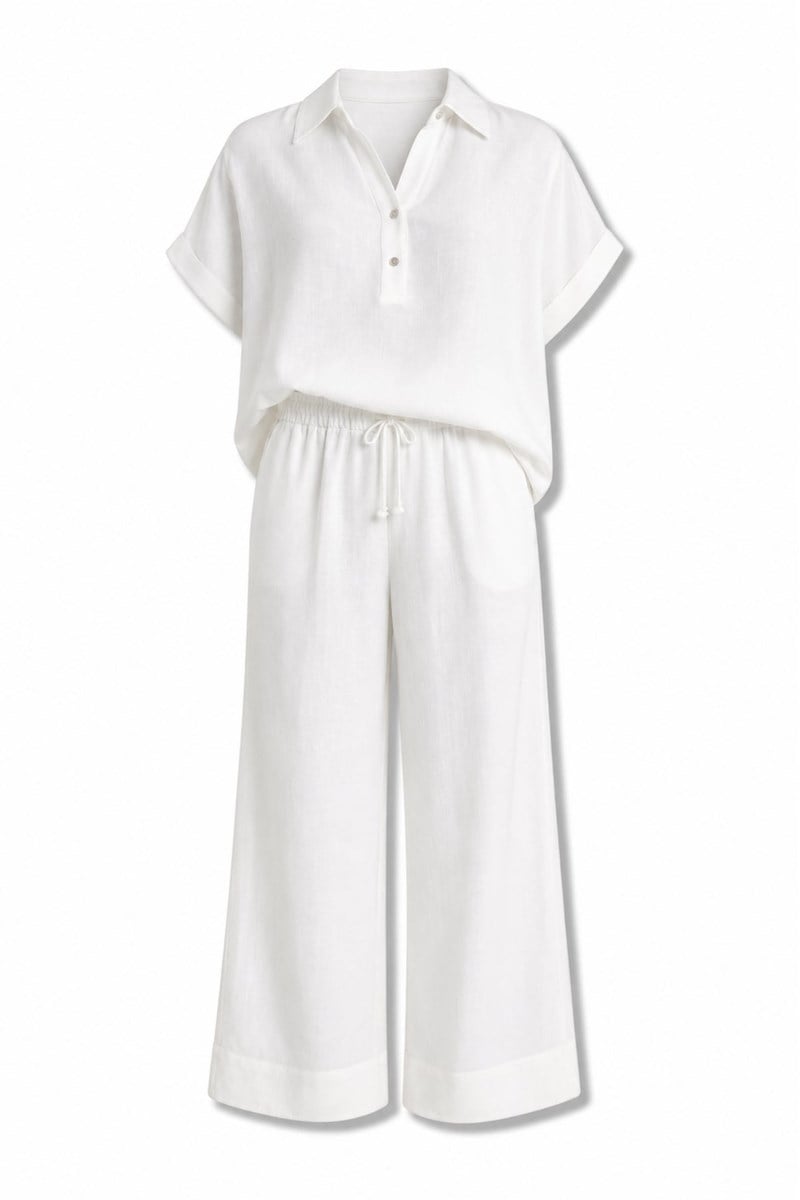 Ekru Keten Bluz Pantolon Takım 00547