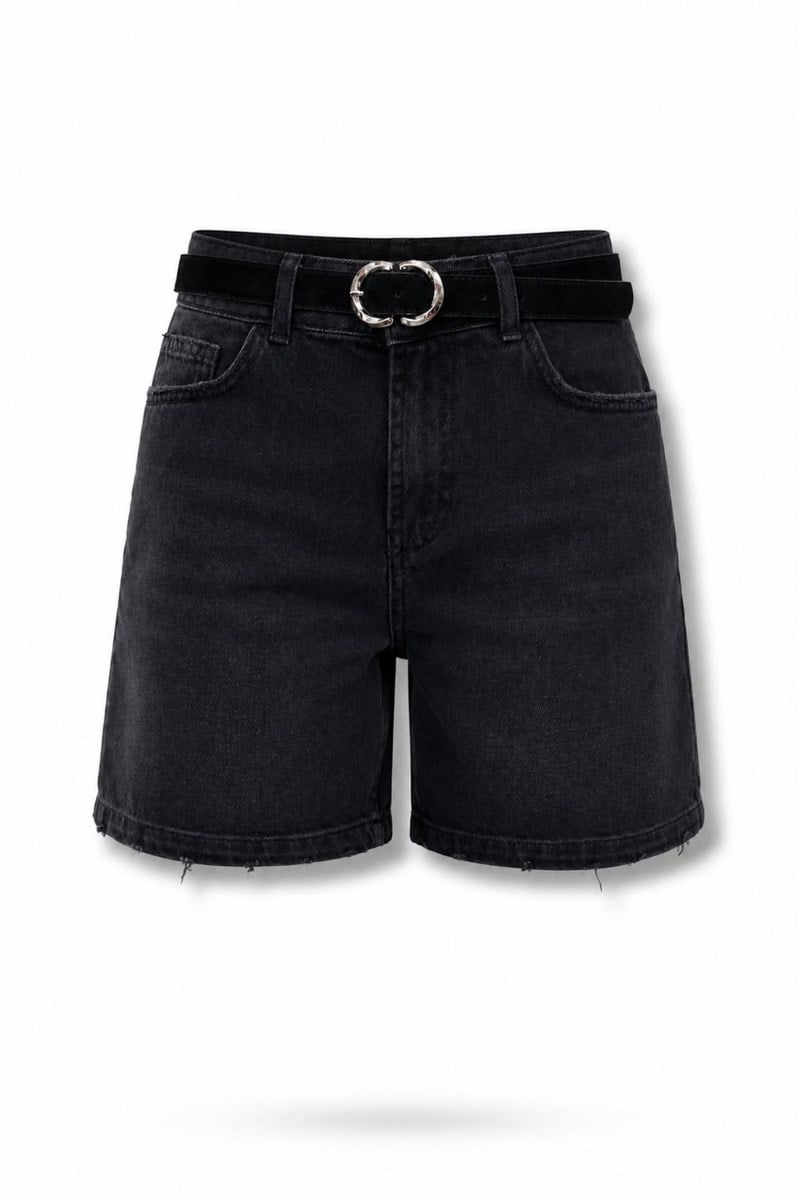 Füme Kemerli Denim Şort 26531