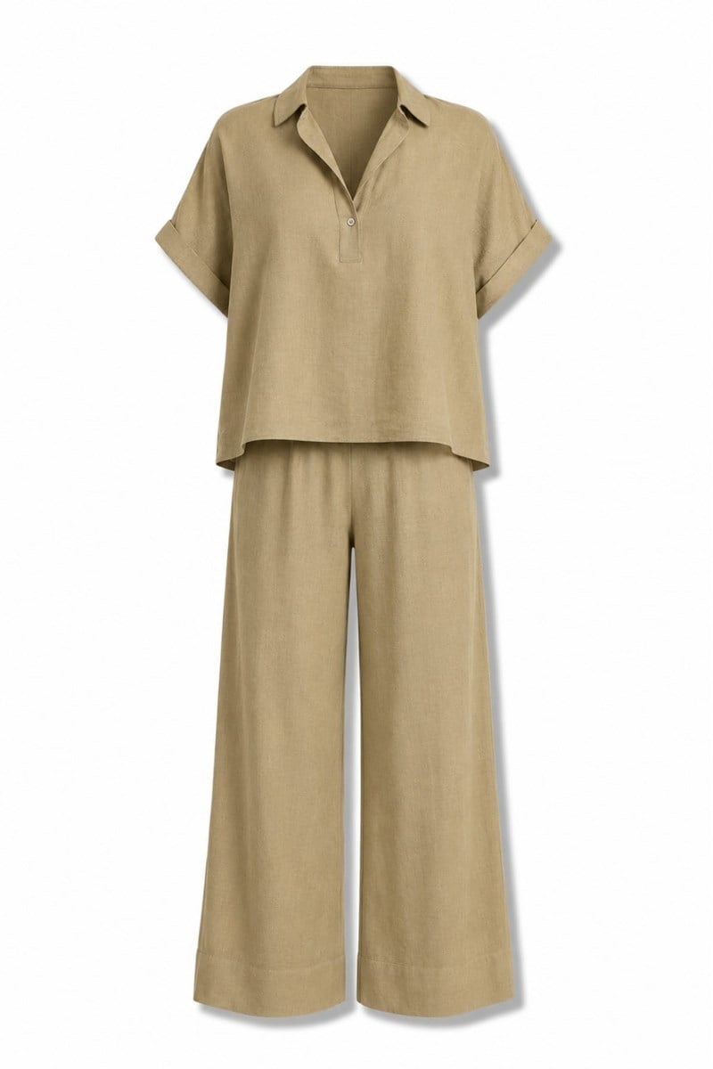Haki Keten Bluz Pantolon Takım 00547