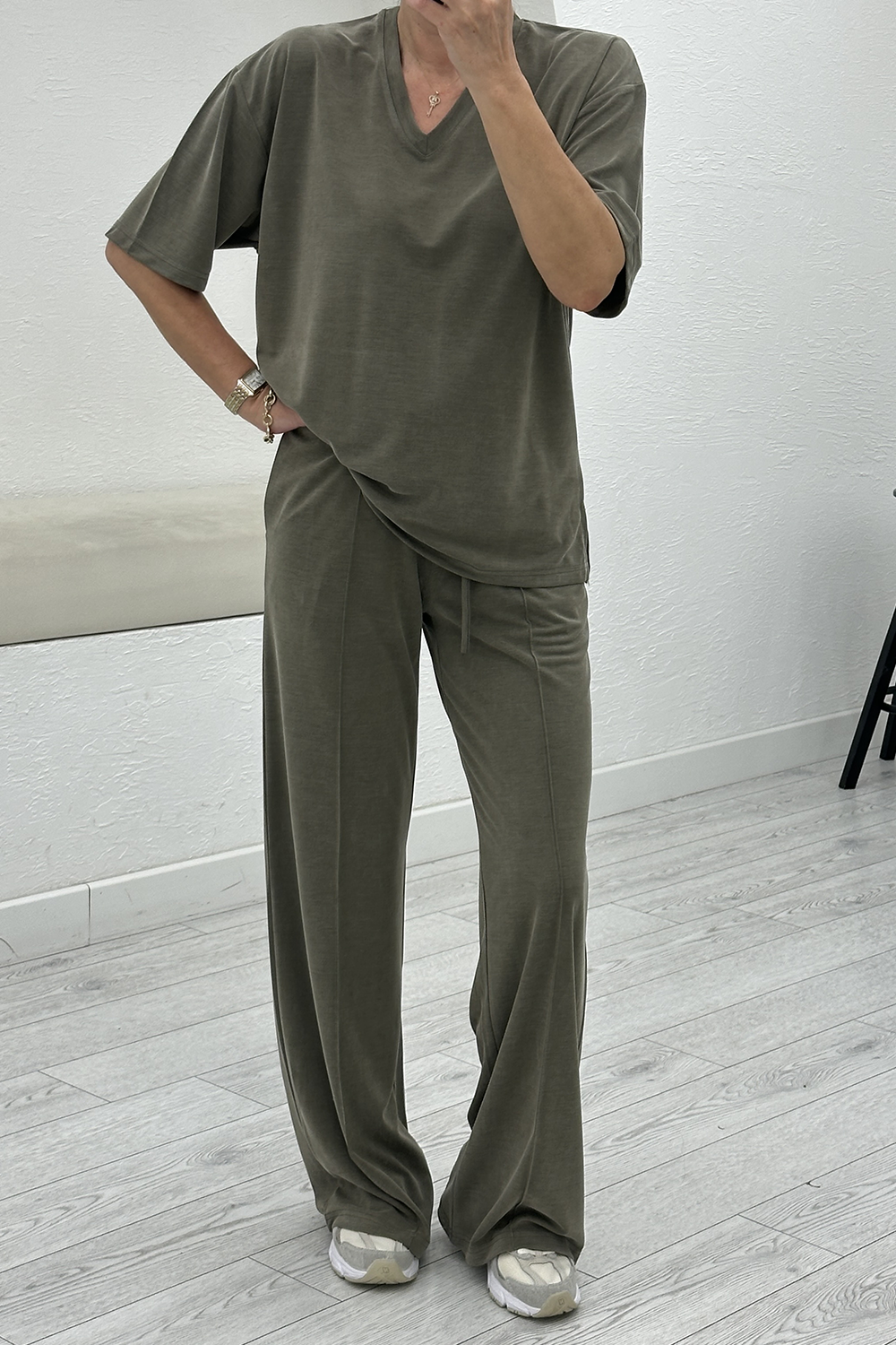 Haki Modal Tshirt Pantolon Takım 7342