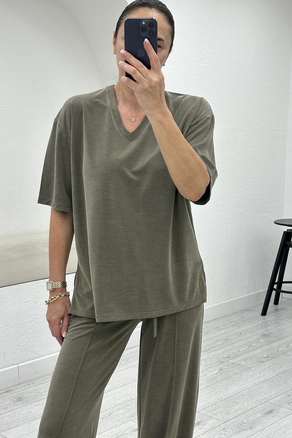 Haki Modal Tshirt Pantolon Takım 7342