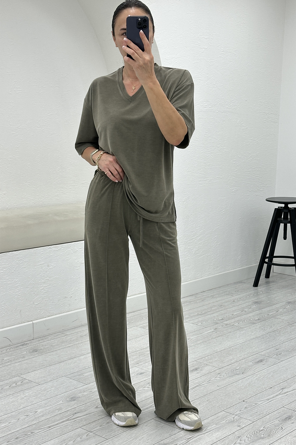 Haki Modal Tshirt Pantolon Takım 7342