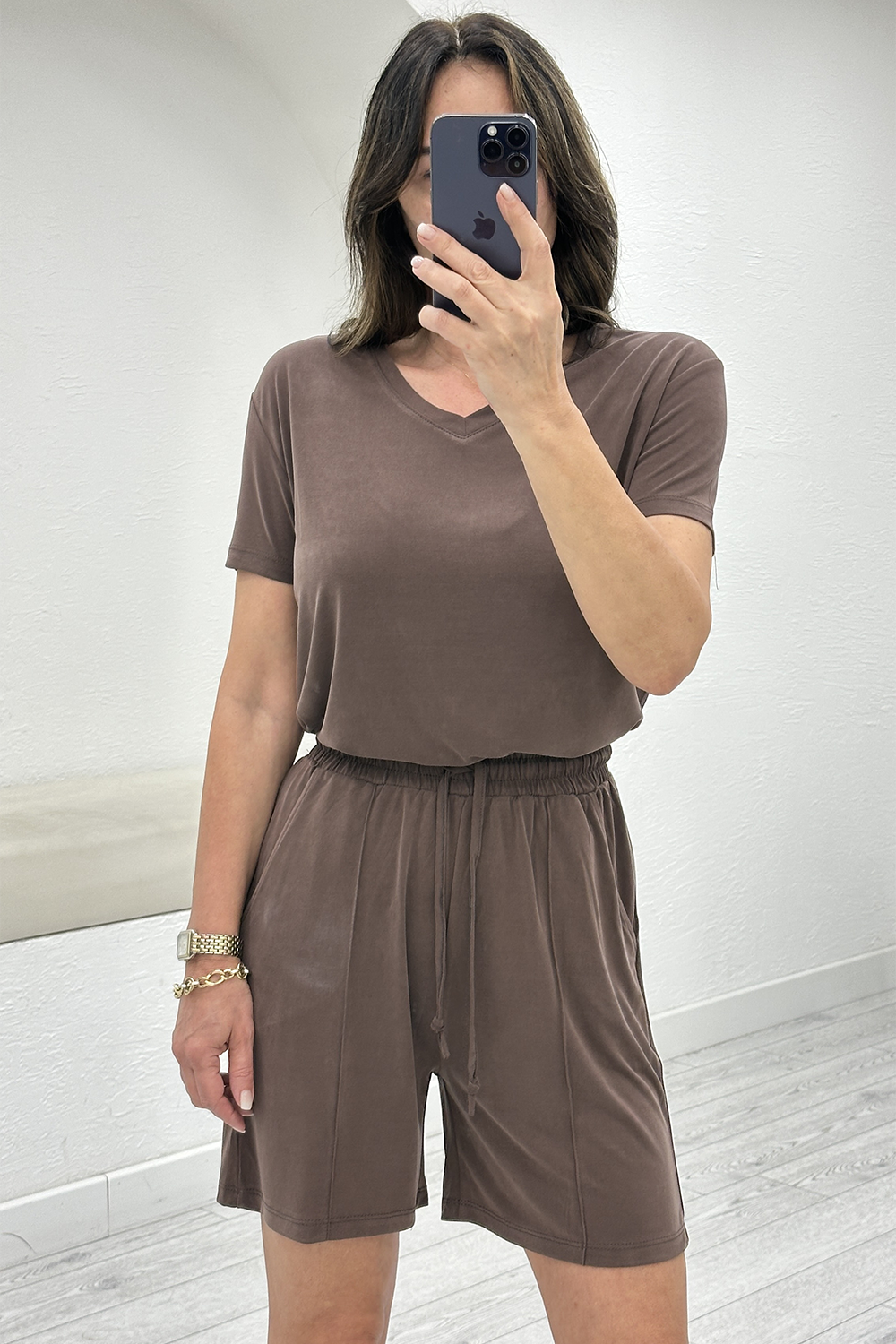 Kahverengi Modal Tshirt Şort Takım 3928