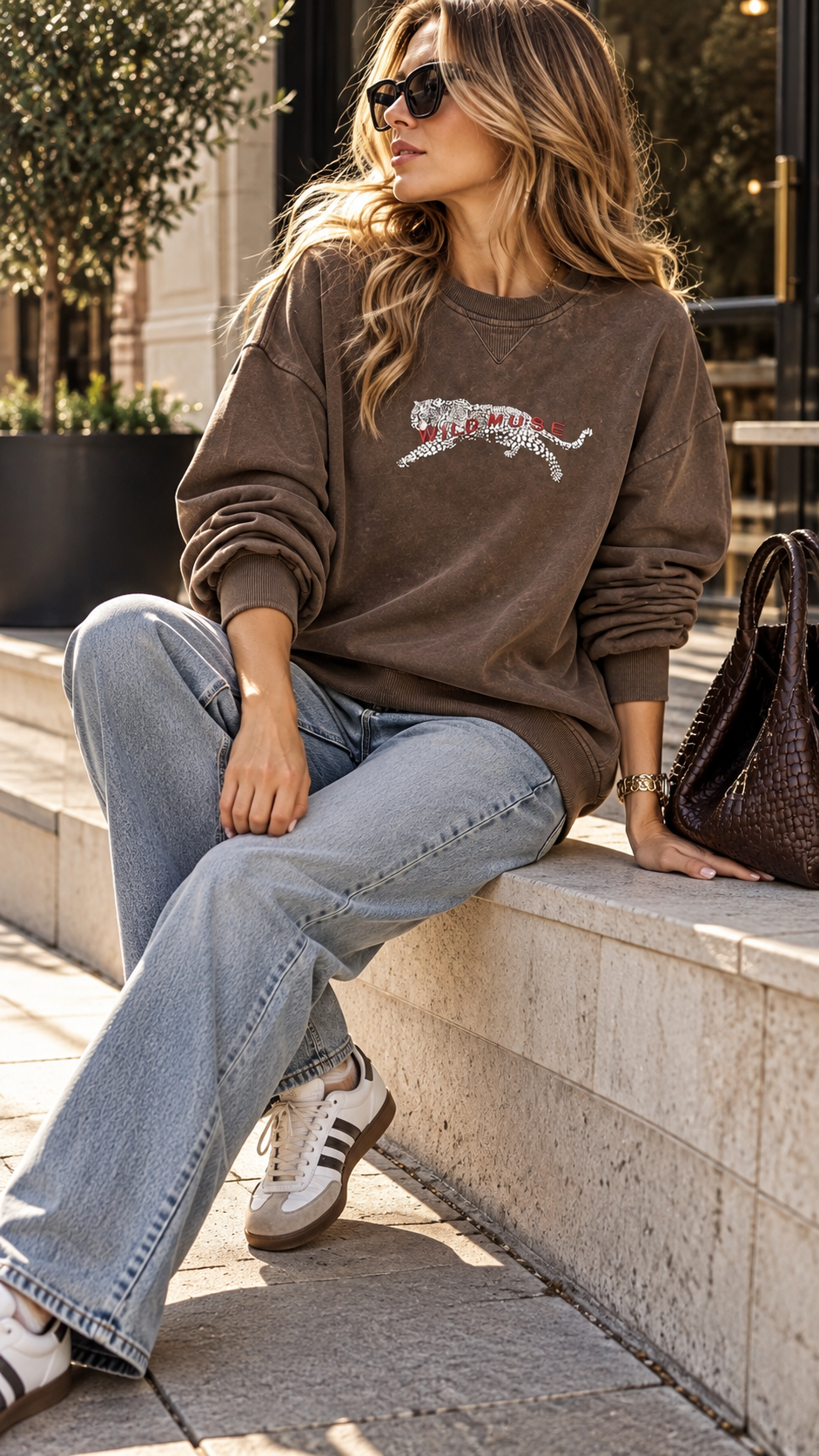 Kahverengi Nakışlı Sweatshirt 9109