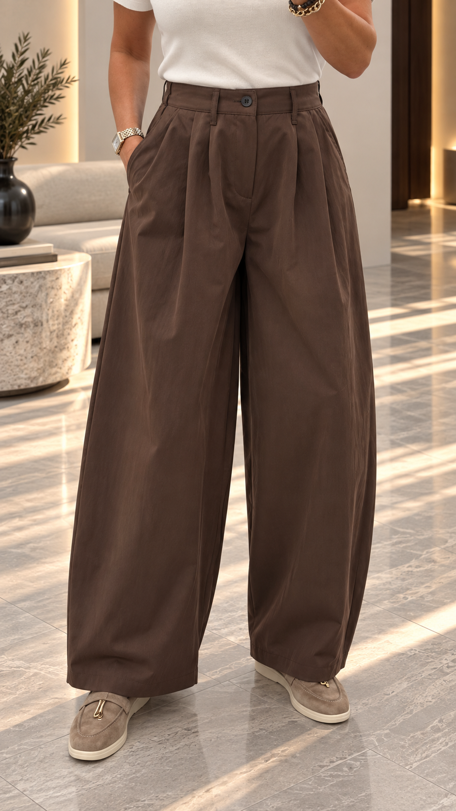 Kahverengi Pileli Baggy Pantolon 51497
