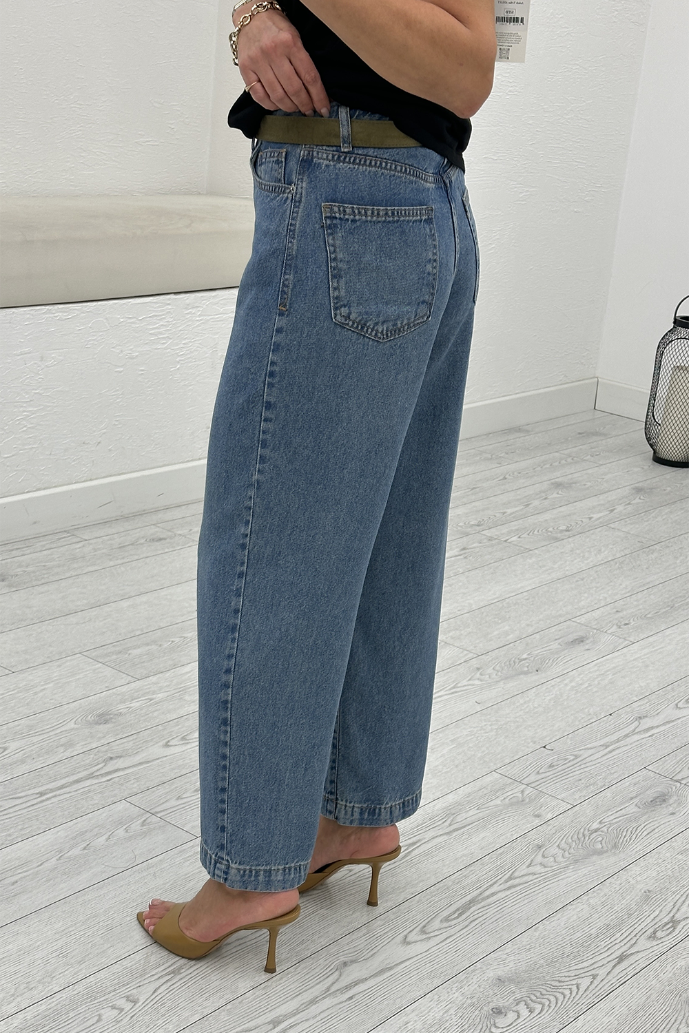 Koyu Mavi Kemerli Culotte Jean 01026