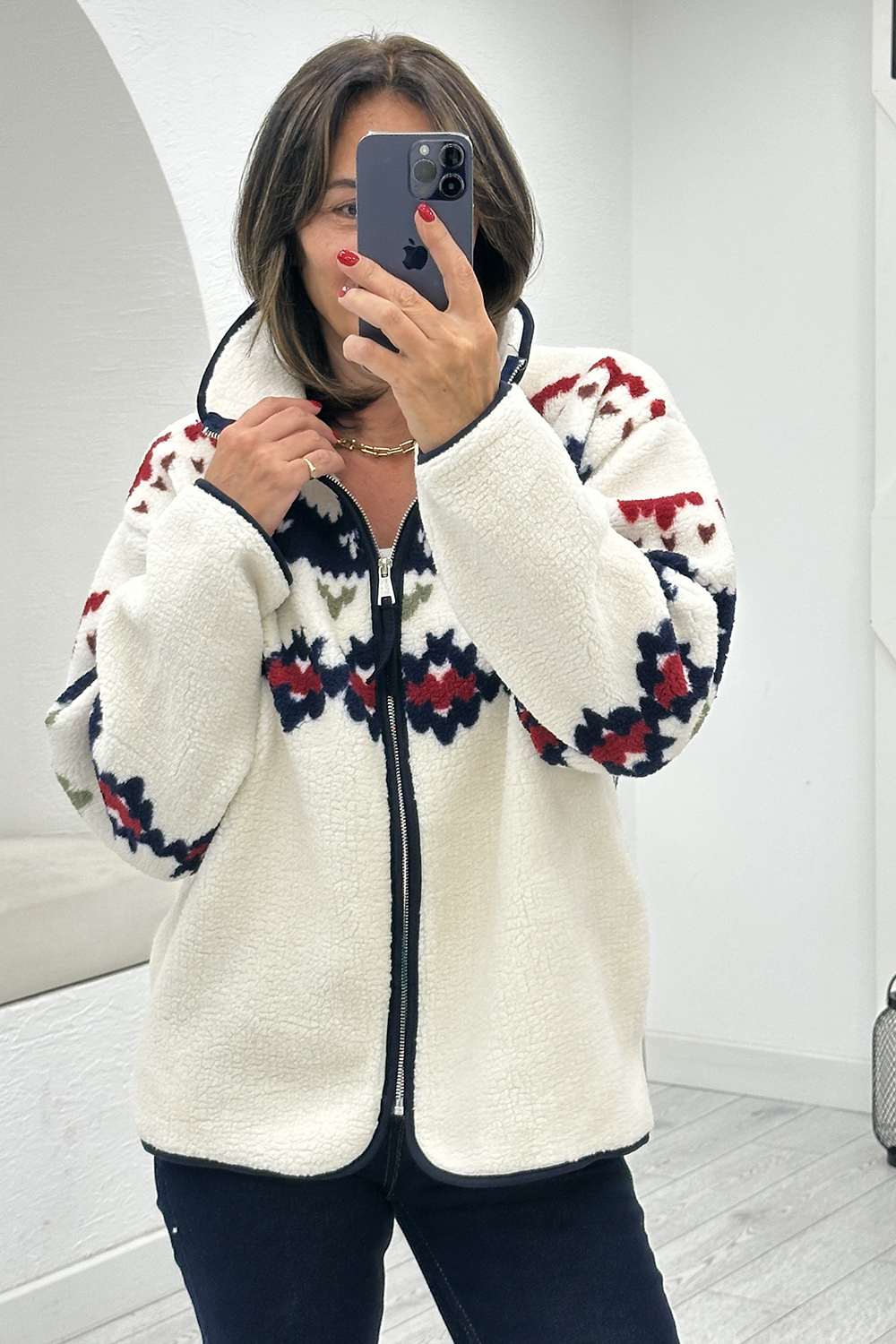 Krem Desenli Polar Ceket 22878