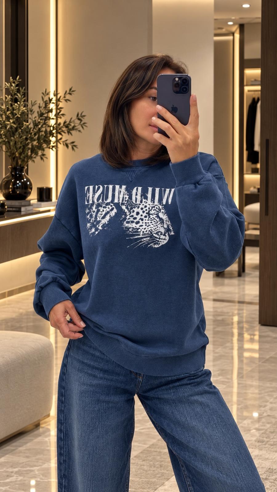 Lacivert Baskılı Sweatshirt 4248