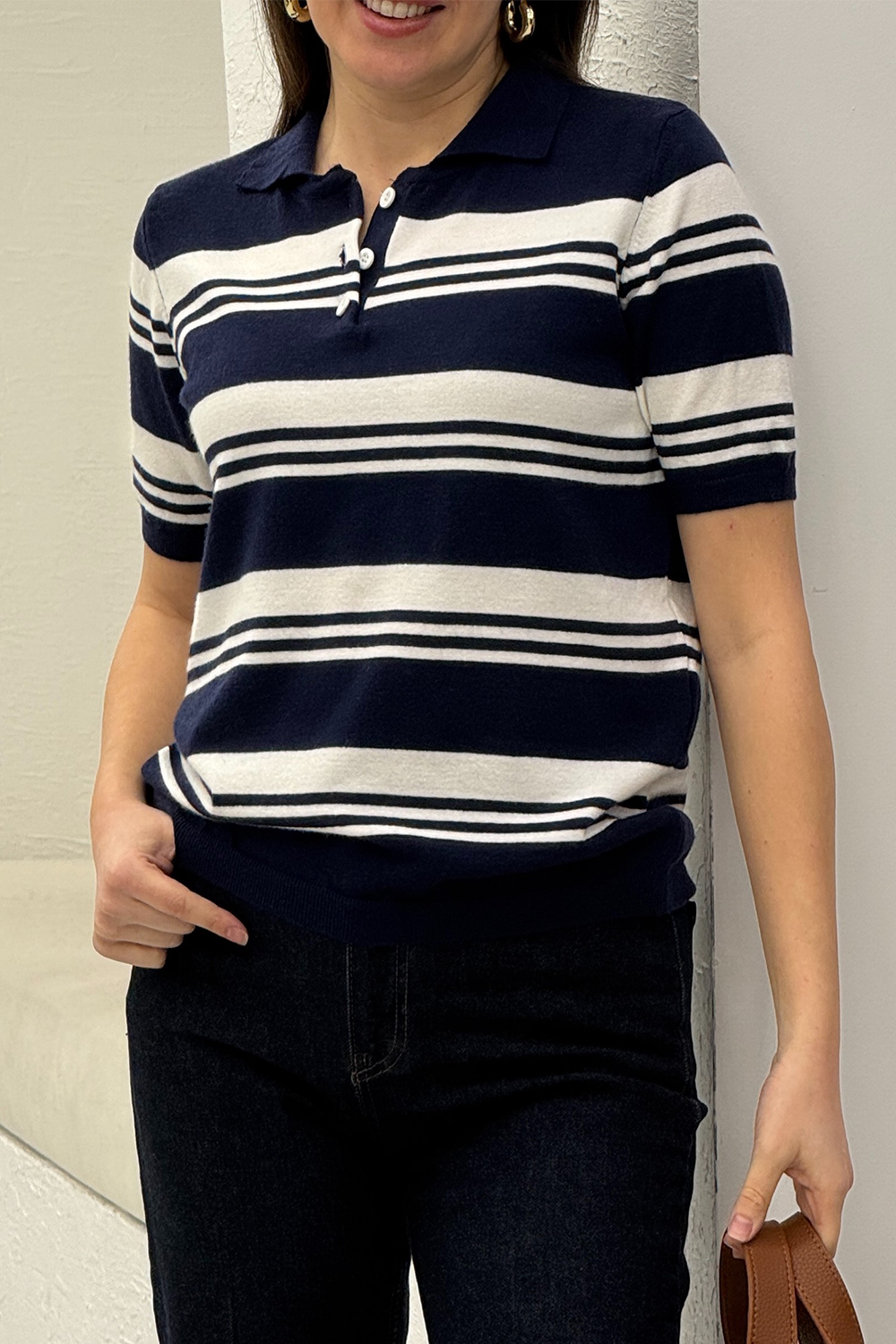 Lacivert Çizgili Polo Yaka Triko 4753