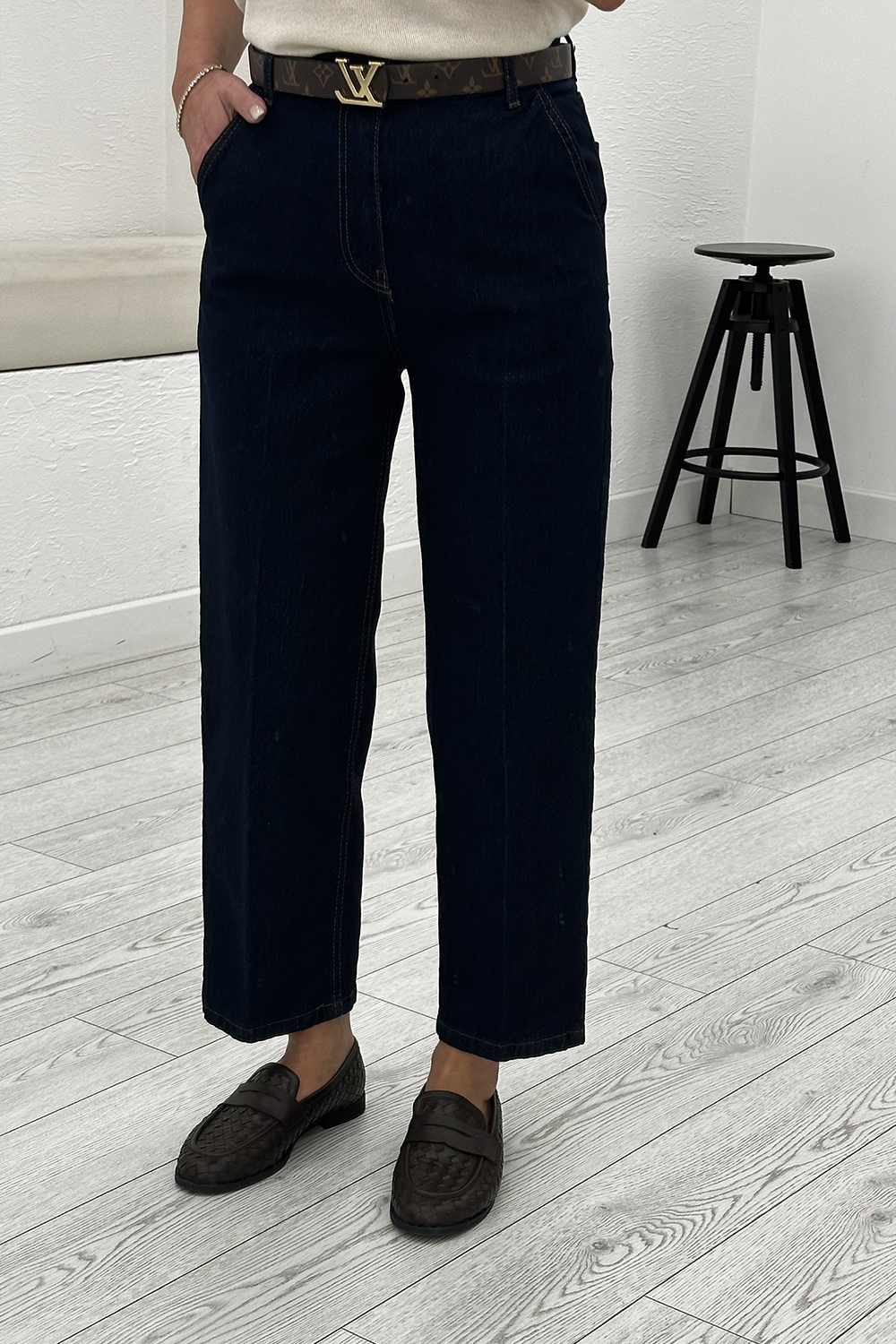 Lacivert Rins Yıkamalı Yüksek Bel Tensel Baggy Jean 3001