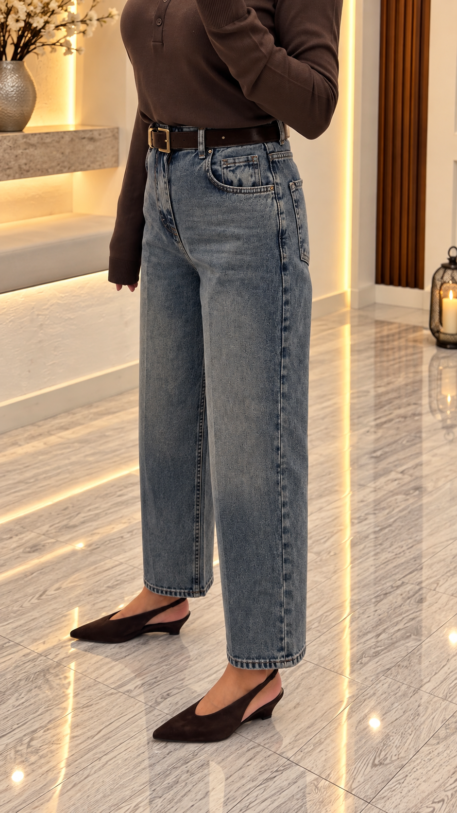 Mavi Tint Yıkama Kemerli Skater Jean 6375