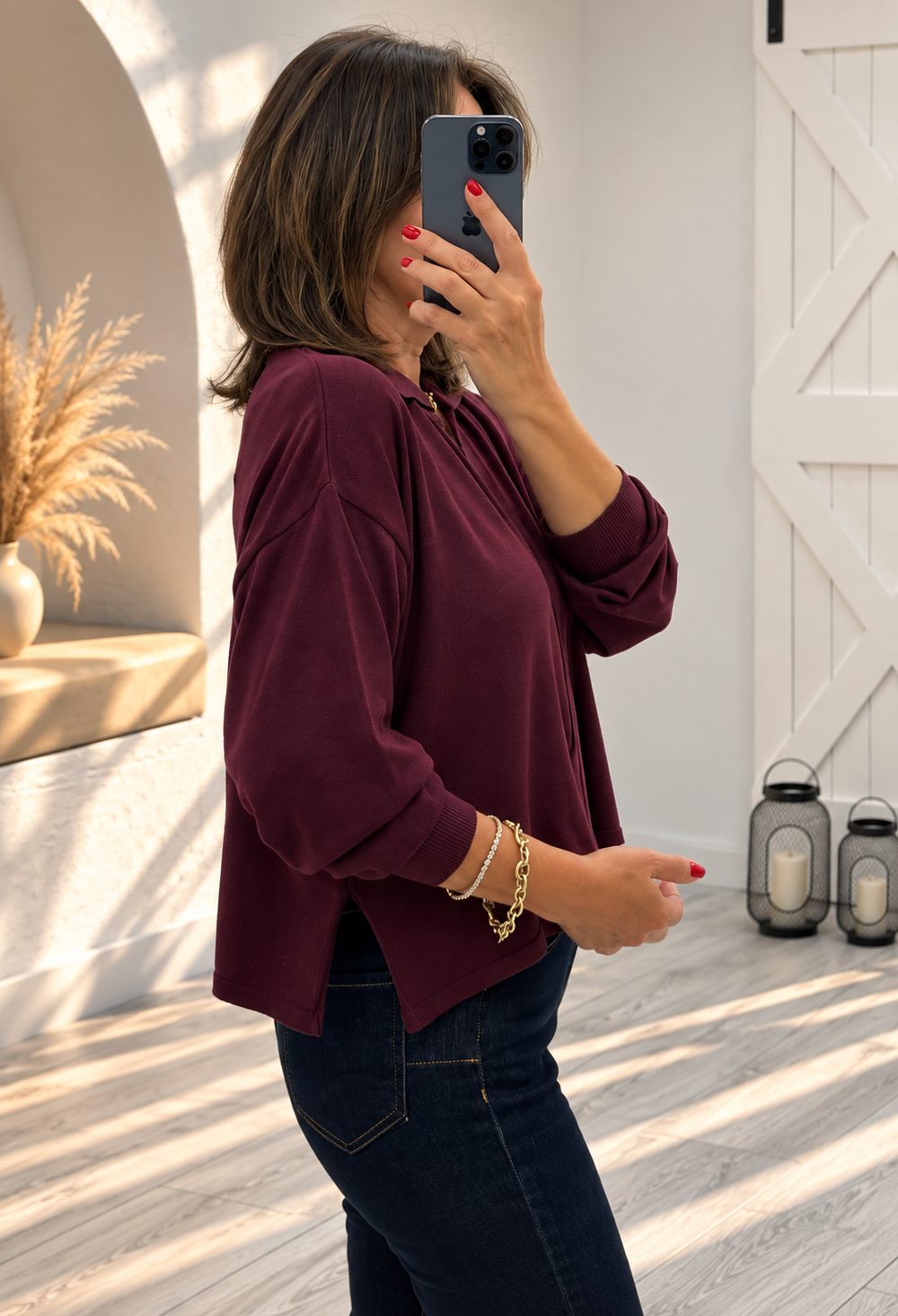 Mürdüm Polo Yaka Hırka 5490