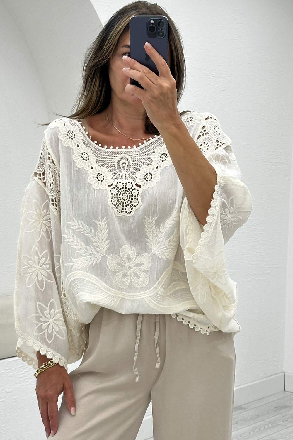 Naturel Dantelli Salaş Bluz 40078