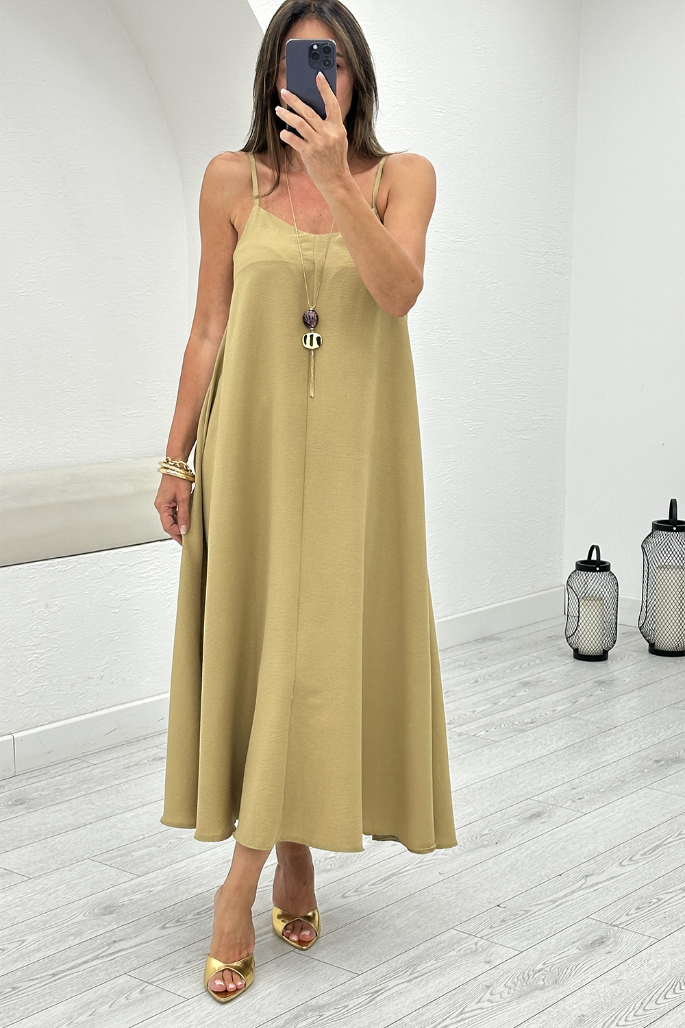Olive Askılı Elbise 2975