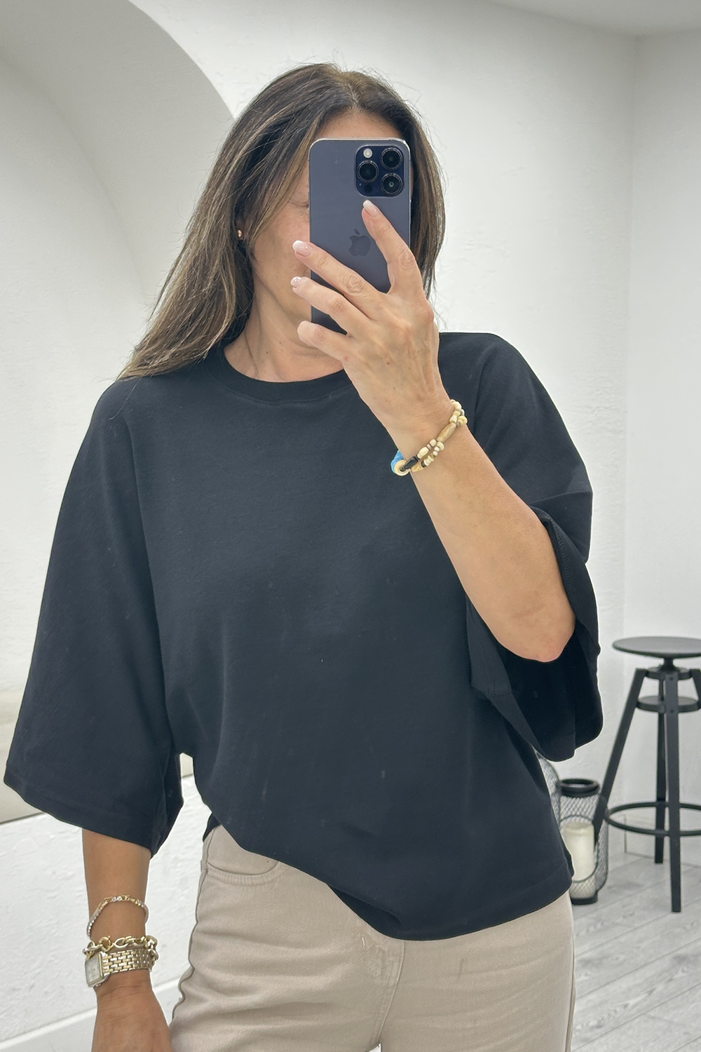 Siyah Bisiklet Yaka Tshirt 4088
