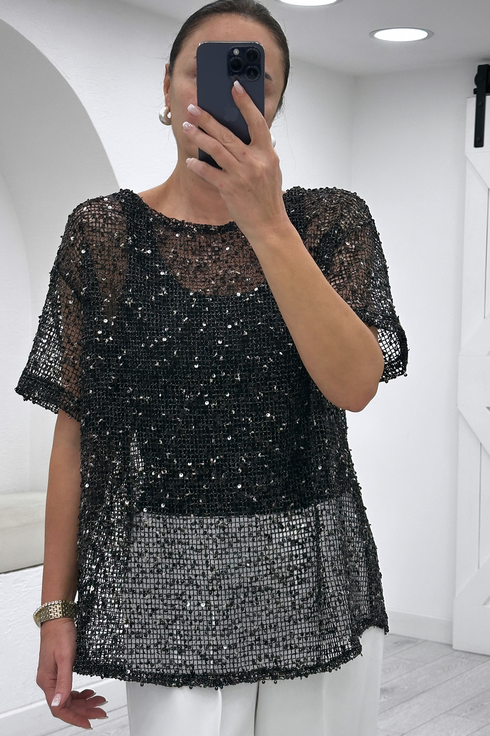 Siyah Pullu Bluz 3701