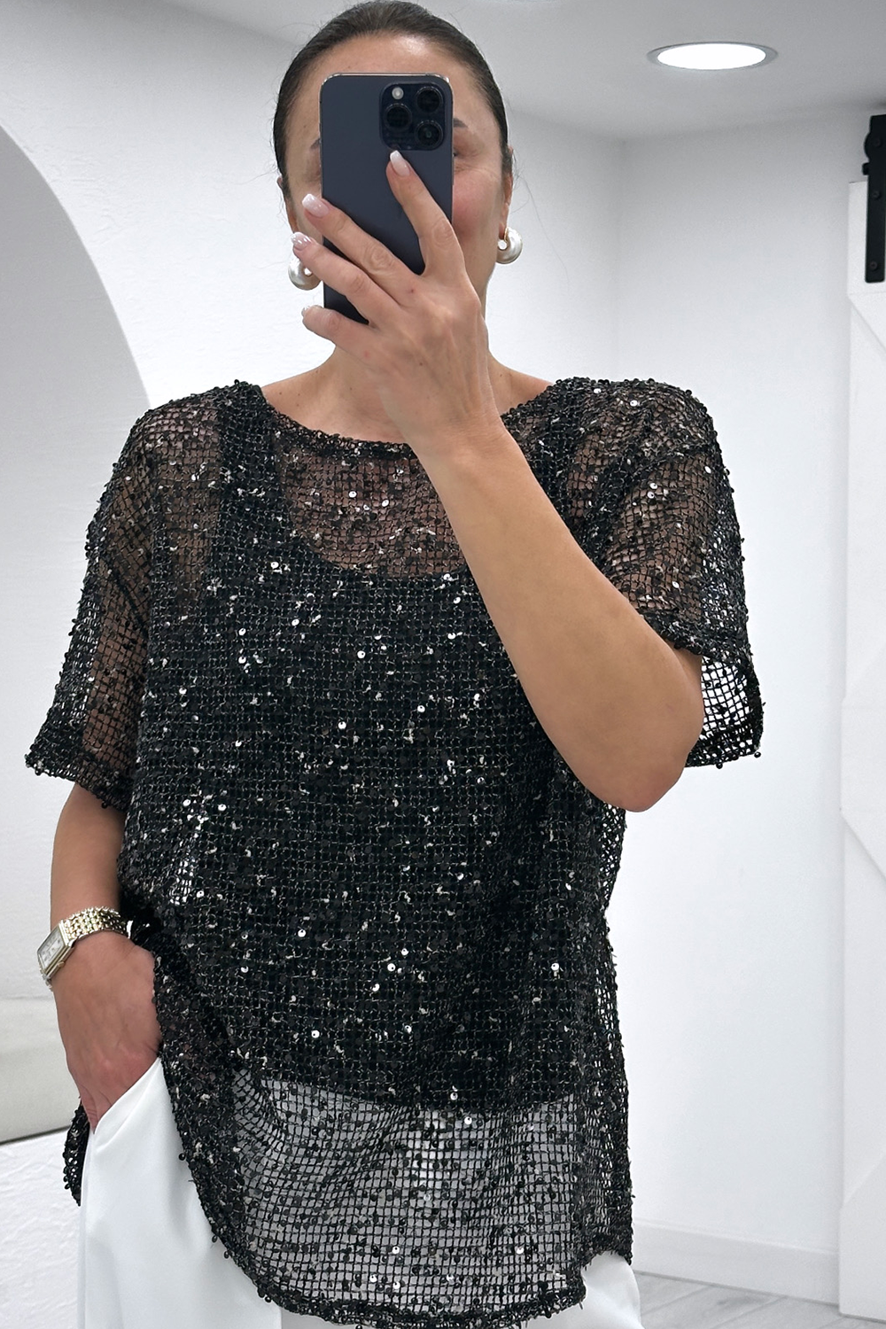 Siyah Pullu Bluz 3701