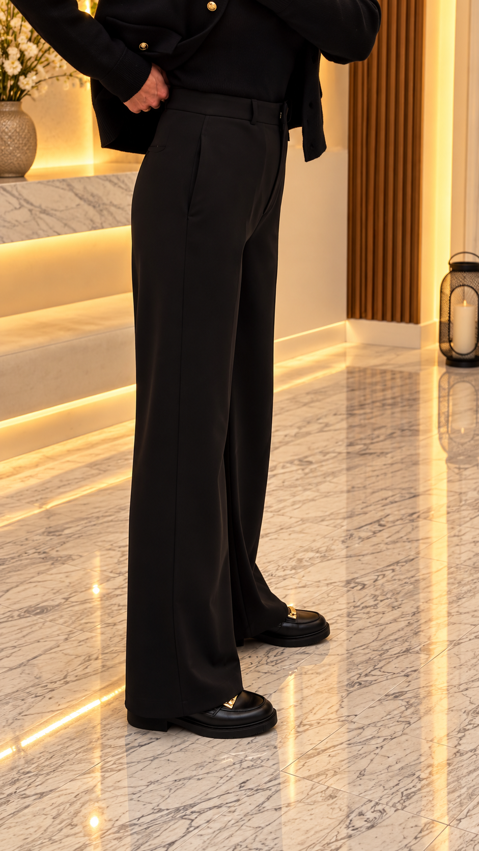 Siyah Wide Leg Pantolon 9980