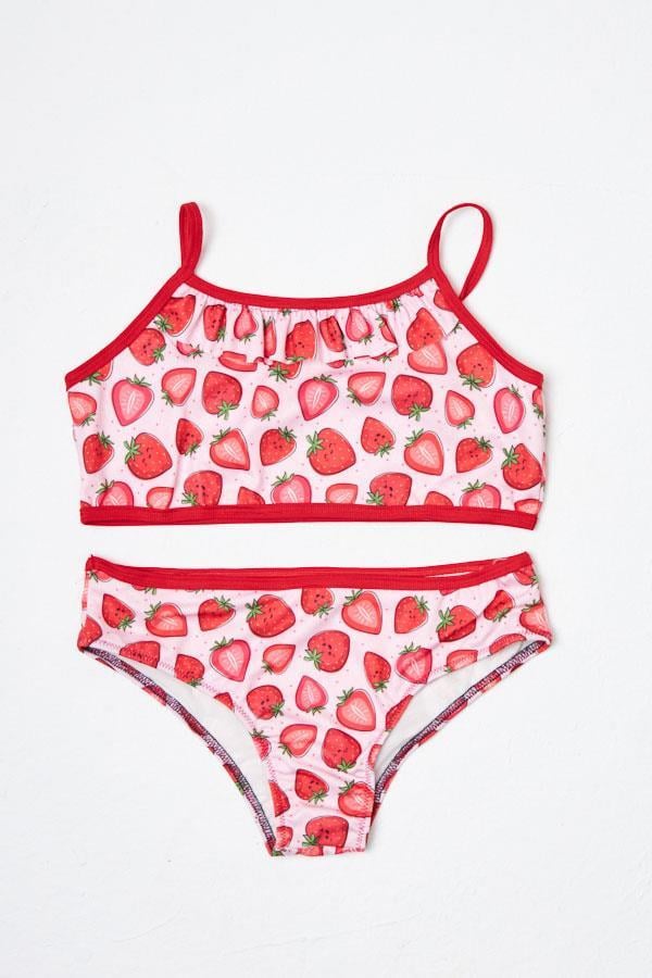 HMMKız Çocuk Bikini Takımı İnce Askılı Çilek Desenli